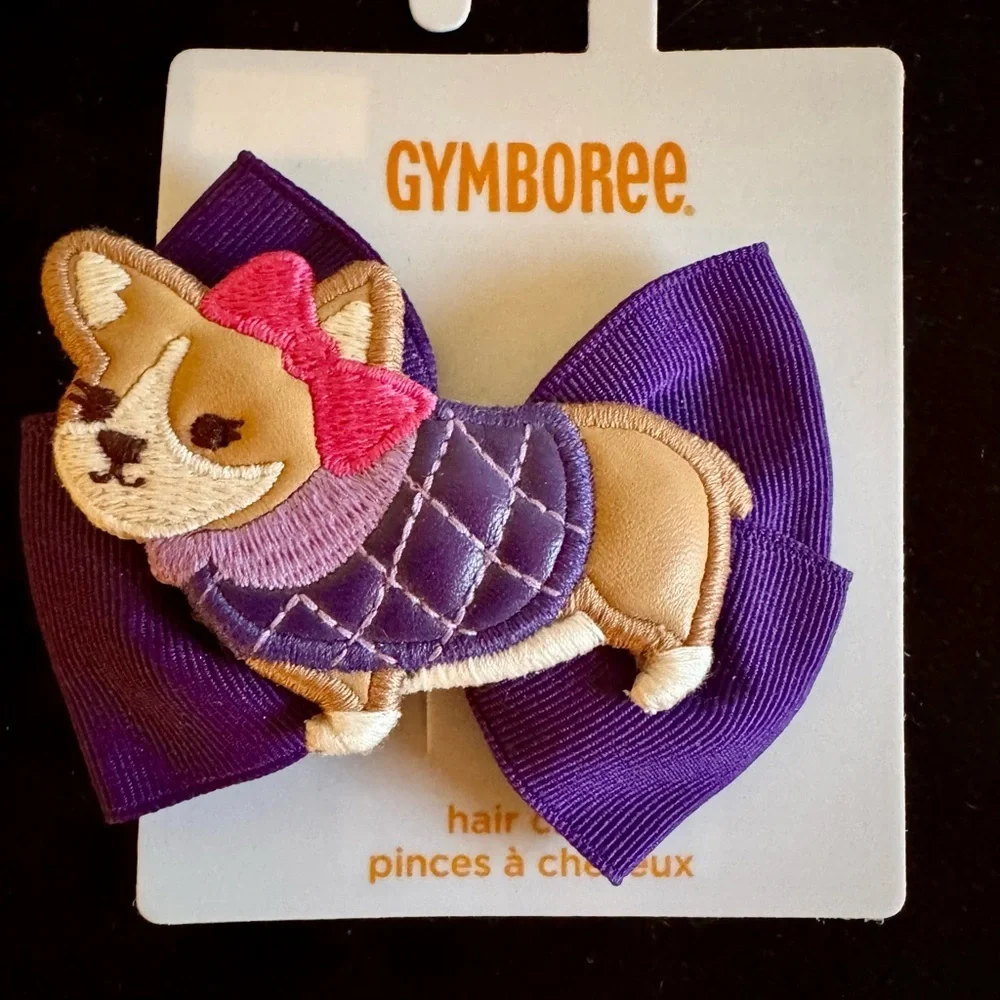 NWT GYMBOREE barrettes purple bows with puppy dogs
